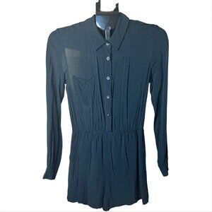 BCBGeneration Black Long Sleeve Romper Button Front Back Cutouts Festival Rock S